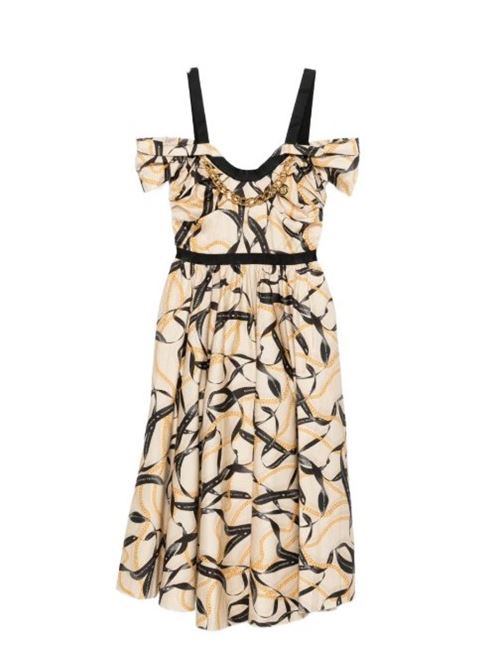 Abito midi con spalle scoperte e stampa a nastro ELISABETTA FRANCHI | AB91061E2.045